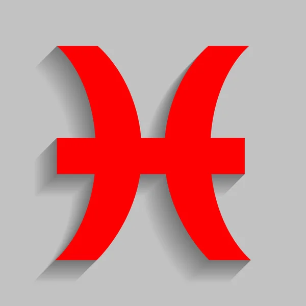 Illustration de signe Poissons. Vecteur. Icône rouge avec ombre douce sur fond gris . — Image vectorielle