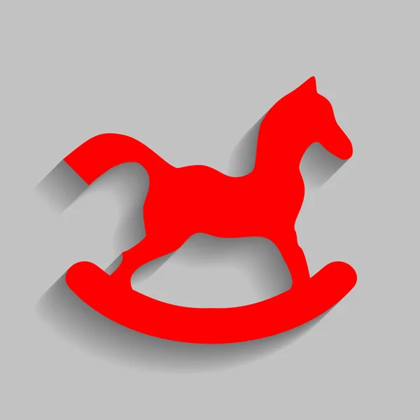 Signe de jouet cheval. Vecteur. Icône rouge avec ombre douce sur fond gris . — Image vectorielle