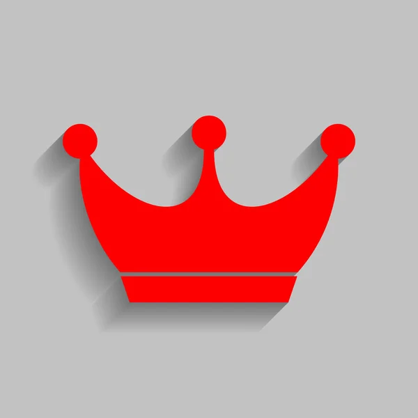 Señal de corona de rey. Vector. Icono rojo con sombra suave sobre fondo gris . — Archivo Imágenes Vectoriales