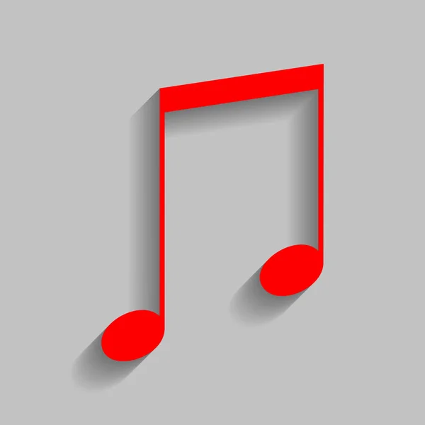 Illustrazione segno musicale. Vettore. Icona rossa con ombra morbida su sfondo grigio . — Vettoriale Stock