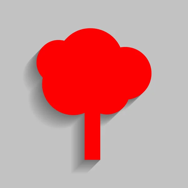 Illustrazione segno albero. Vettore. Icona rossa con ombra morbida su sfondo grigio . — Vettoriale Stock
