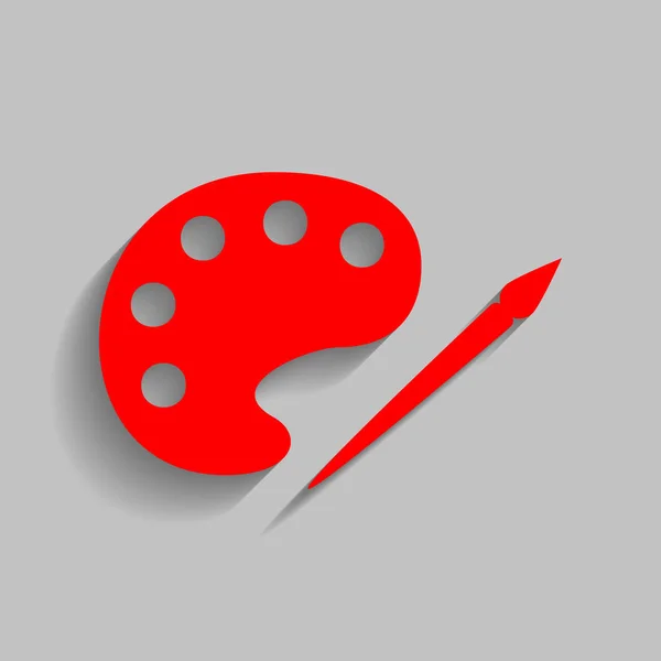 Paletten och måla borste tecken. Vektor. Röd ikon med mjuk skugga på grå bakgrund. — Stock vektor