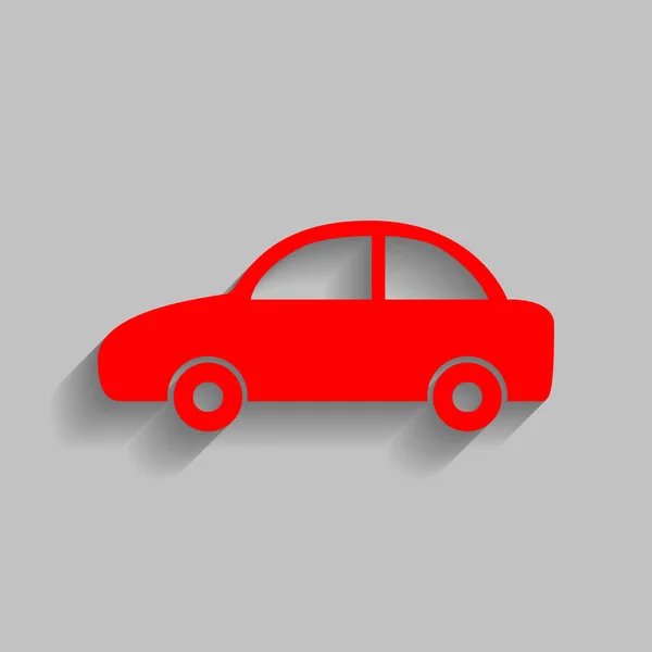 Ilustração do sinal do carro. Vector. Ícone vermelho com sombra suave no fundo cinza . —  Vetores de Stock