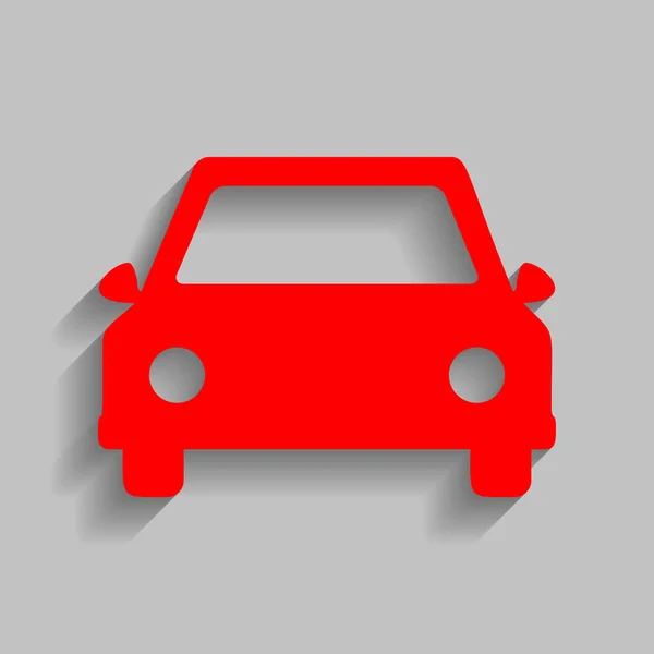 Ilustração do sinal do carro. Vector. Ícone vermelho com sombra suave no fundo cinza . —  Vetores de Stock