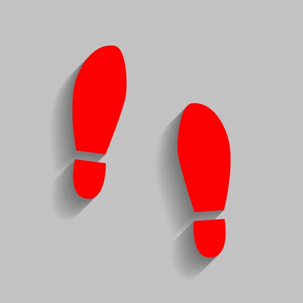 Signo de zapatos de suela de impresión. Vector. Icono rojo con sombra suave sobre fondo gris . — Archivo Imágenes Vectoriales