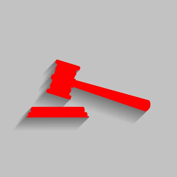 Gerechtigkeitshammer. Vektor. rotes Symbol mit weichem Schatten auf grauem Hintergrund. — Stockvektor