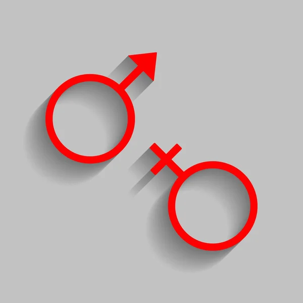 Sexuální symbol znamení. Vektor. Červená ikona s měkký stín na šedém pozadí. — Stockový vektor