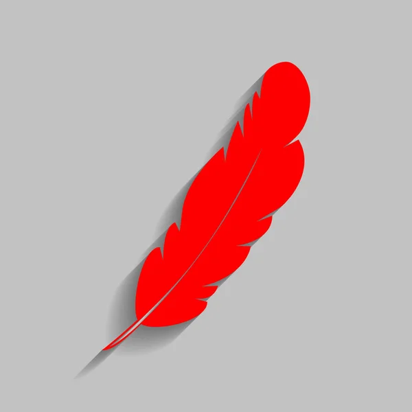 Иллюстрация перьевого знака. Вектор. Красная иконка с мягкой тенью на сером фоне . — стоковый вектор