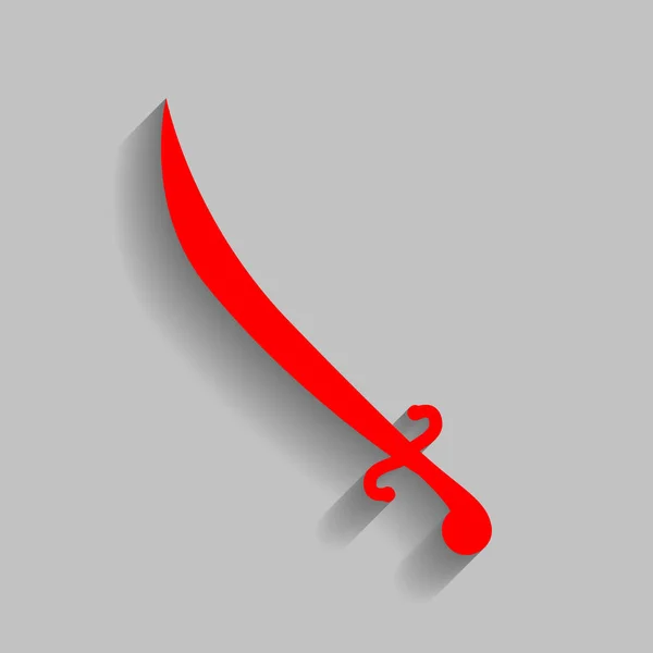 Иллюстрация меча. Вектор. Красная иконка с мягкой тенью на сером фоне . — стоковый вектор