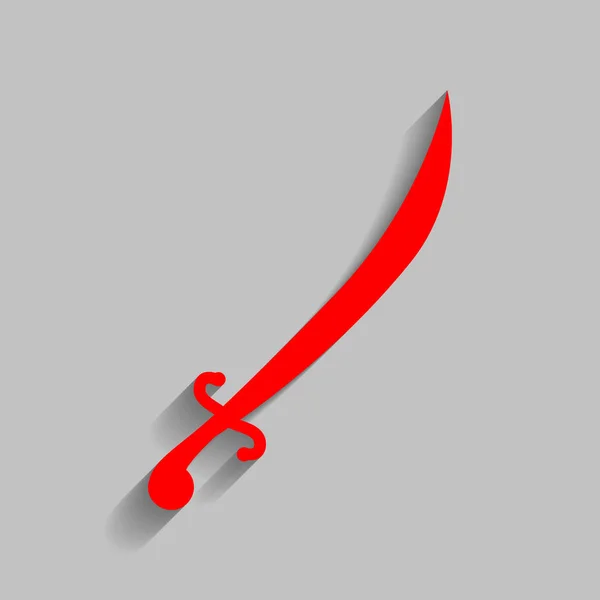Illustrazione del segno della spada. Vettore. Icona rossa con ombra morbida su sfondo grigio . — Vettoriale Stock