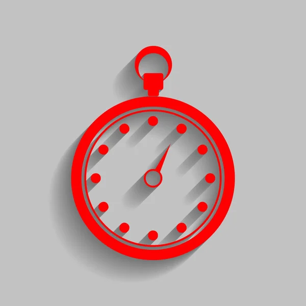 Illustration de signe chronomètre. Vecteur. Icône rouge avec ombre douce sur fond gris . — Image vectorielle