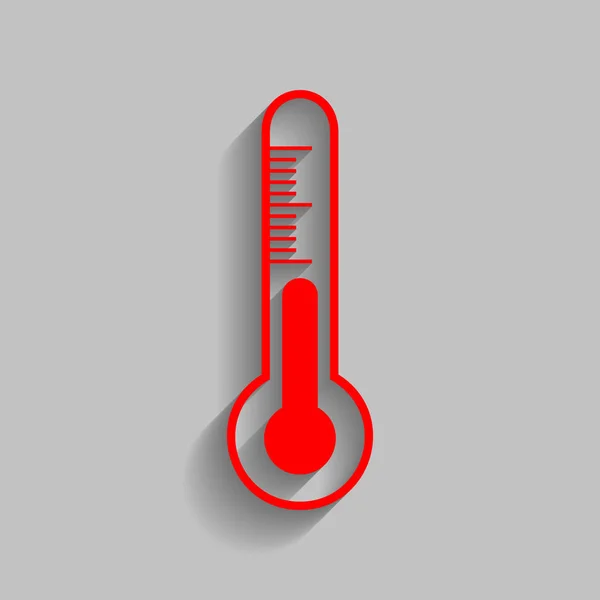 Meteo tecnologia diagnostica termometro segno. Vettore. Icona rossa con ombra morbida su sfondo grigio . — Vettoriale Stock