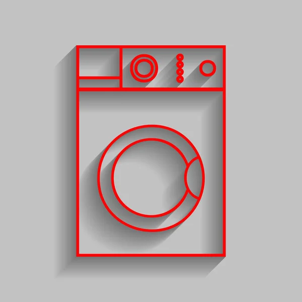 Washing machine sign. Vector. Red icon with soft shadow on gray background. — Stock Vector