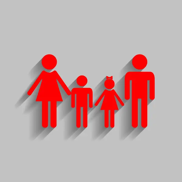 Familie teken. Vector. Rode pictogram met zachte schaduw op grijze achtergrond. — Stockvector