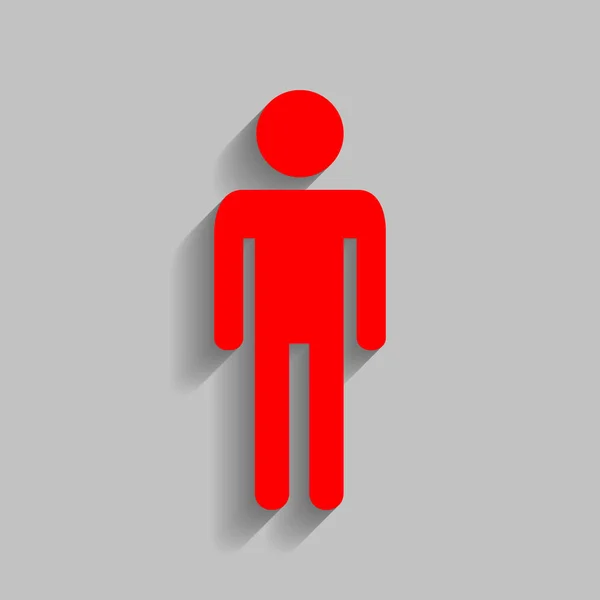 Illustration homme signe. Vecteur. Icône rouge avec ombre douce sur fond gris . — Image vectorielle