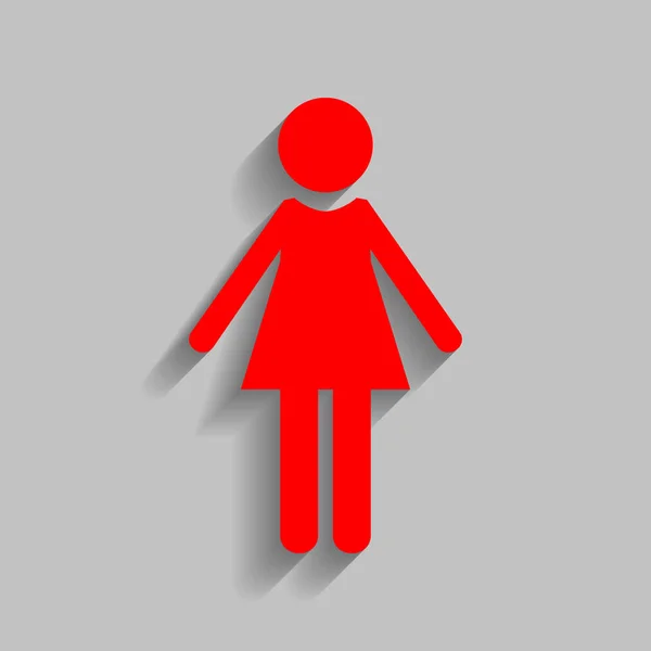 Kvinna tecken illustration. Vektor. Röd ikon med mjuk skugga på grå bakgrund. — Stock vektor