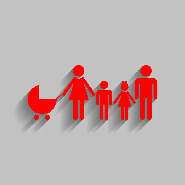 Familie teken de afbeelding. Vector. Rode pictogram met zachte schaduw op grijze achtergrond. — Stockvector