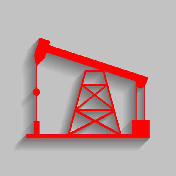 Segno di perforazione petrolifera. Vettore. Icona rossa con ombra morbida su sfondo grigio . — Vettoriale Stock