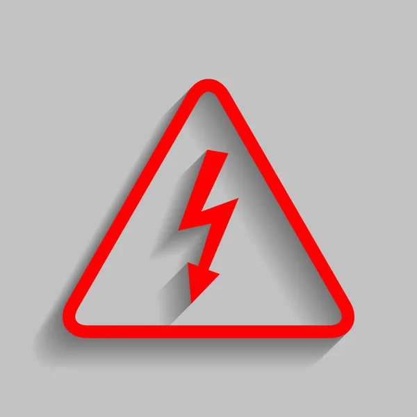 高電圧危険サイン。ベクトル。灰色の背景にソフト シャドウの付いた赤いアイコン. — ストックベクタ