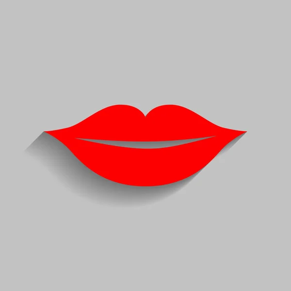 唇は署名の図です。ベクトル。灰色の背景にソフト シャドウの付いた赤いアイコン. — ストックベクタ