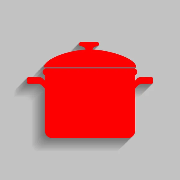 Cooking pan sign. Vector. Red icon with soft shadow on gray background. — Stock Vector