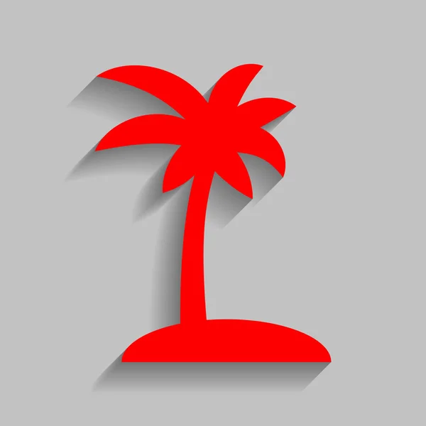 Kokospalmen-Schild. Vektor. rotes Symbol mit weichem Schatten auf grauem Hintergrund. — Stockvektor