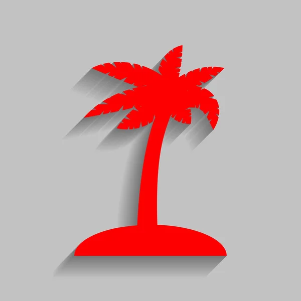 Signo de palmera de coco. Vector. Icono rojo con sombra suave sobre fondo gris . — Archivo Imágenes Vectoriales