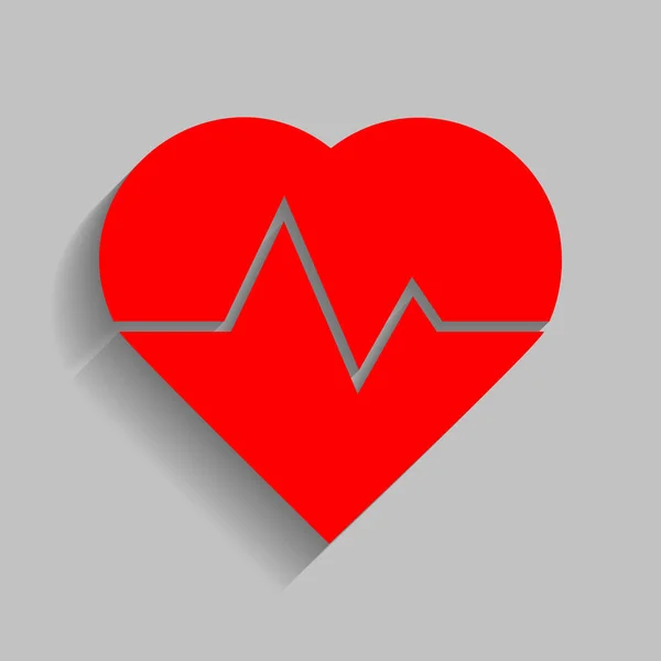 Illustrazione del segno del battito cardiaco. Vettore. Icona rossa con ombra morbida su sfondo grigio . — Vettoriale Stock