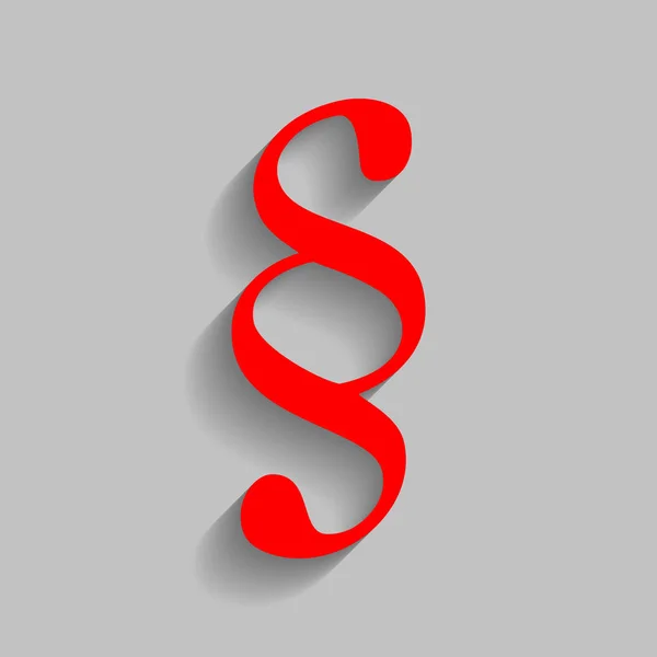 Illustration du signe du paragraphe. Vecteur. Icône rouge avec ombre douce sur fond gris . — Image vectorielle