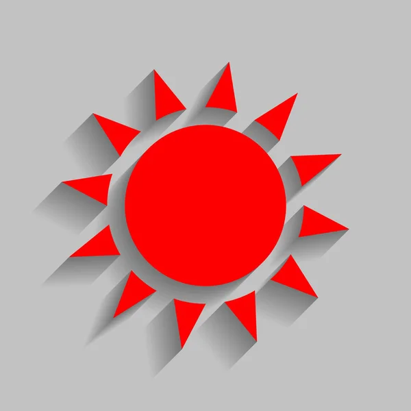 Sun sign illusztráció. Vektor. Szürke háttér lágy árnyéka piros ikon. — Stock Vector