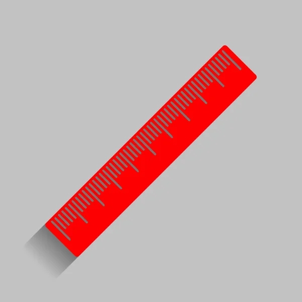 Signe de règle du centimètre. Vecteur. Icône rouge avec ombre douce sur fond gris . — Image vectorielle