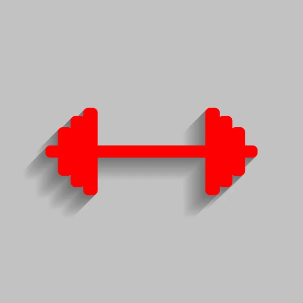 Dumbbell weights sign. Vector. Red icon with soft shadow on gray background. — Stock Vector
