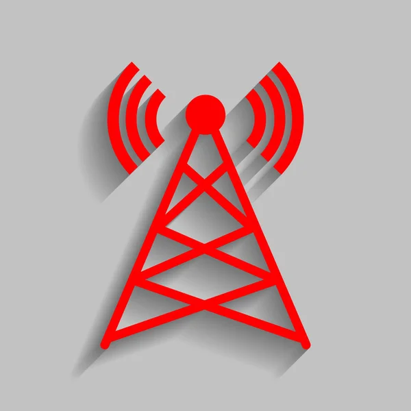 Antennenzeichenillustration. Vektor. rotes Symbol mit weichem Schatten auf grauem Hintergrund. — Stockvektor