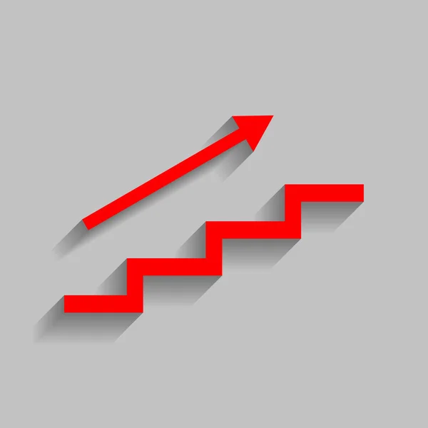 Treppe mit Pfeil. Vektor. rotes Symbol mit weichem Schatten auf grauem Hintergrund. — Stockvektor