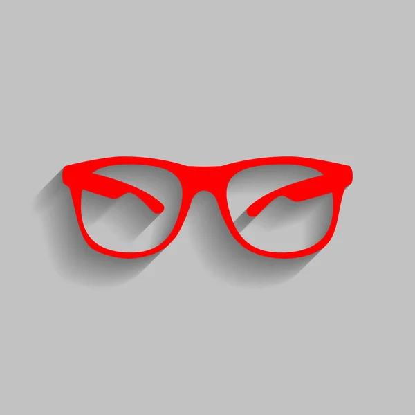 Óculos de sol sinal ilustração. Vector. Ícone vermelho com sombra suave no fundo cinza . —  Vetores de Stock