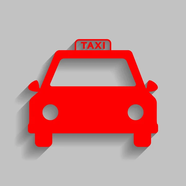 Taxi tecken illustration. Vektor. Röd ikon med mjuk skugga på grå bakgrund. — Stock vektor