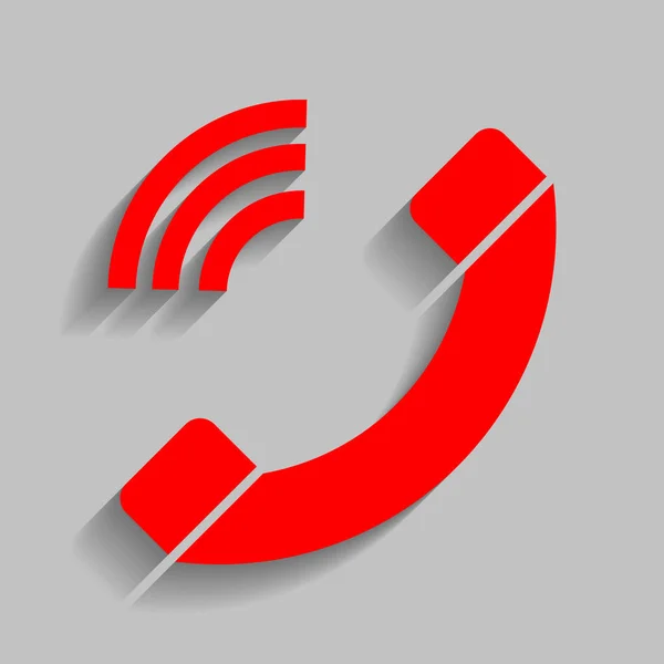 Ilustração do sinal do telefone. Vector. Ícone vermelho com sombra suave no fundo cinza . —  Vetores de Stock