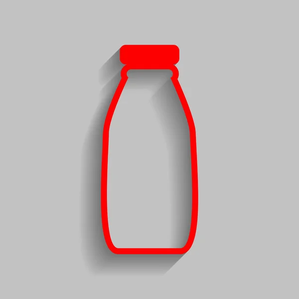 Signe de bouteille de lait. Vecteur. Icône rouge avec ombre douce sur fond gris . — Image vectorielle