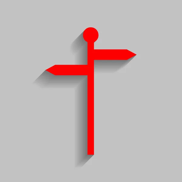 Direction panneau routier. Vecteur. Icône rouge avec ombre douce sur fond gris . — Image vectorielle
