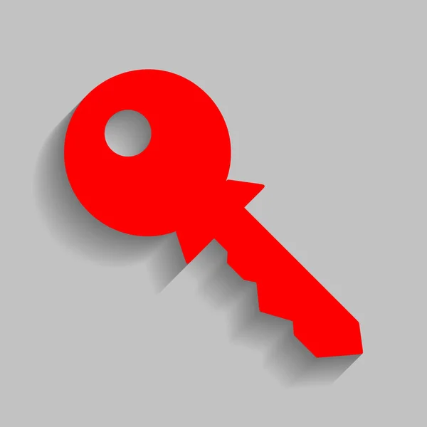 Key sign illustration. Vector. Red icon with soft shadow on gray background. — Stock Vector