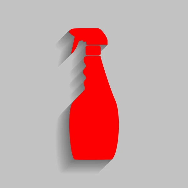 Bouteille en plastique pour nettoyage. Vecteur. Icône rouge avec ombre douce sur fond gris . — Image vectorielle