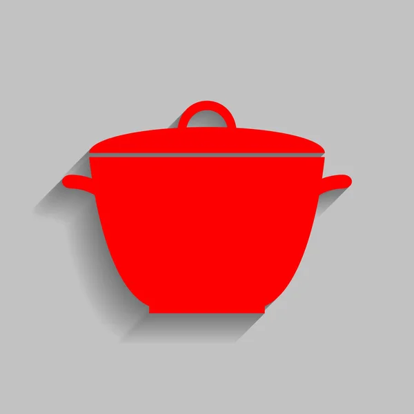 Saucepan simple sign. Vector. Red icon with soft shadow on gray background. — Stock Vector