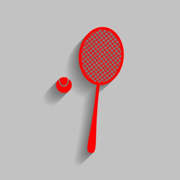 Tennisracket tecken. Vektor. Röd ikon med mjuk skugga på grå bakgrund. — Stock vektor