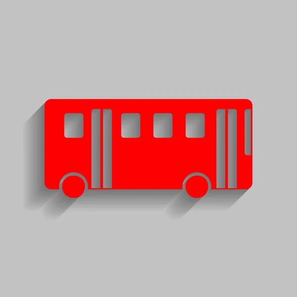 バスの単純な記号。ベクトル。灰色の背景にソフト シャドウの付いた赤いアイコン. — ストックベクタ