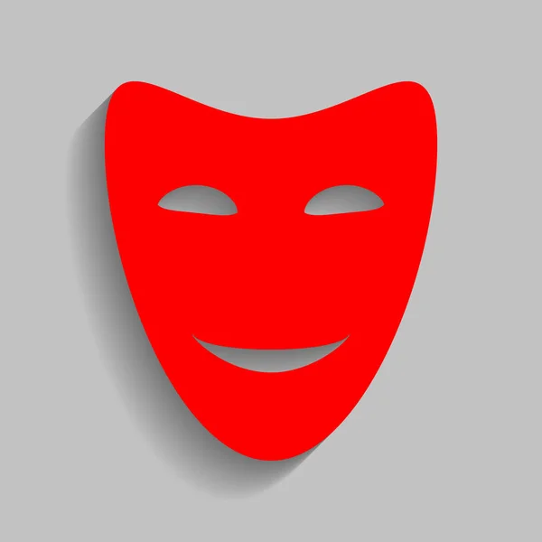 Máscaras teatrales cómicas. Vector. Icono rojo con sombra suave sobre fondo gris . — Vector de stock