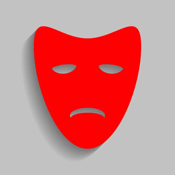 Máscaras teatrales trágicas. Vector. Icono rojo con sombra suave sobre fondo gris . — Vector de stock