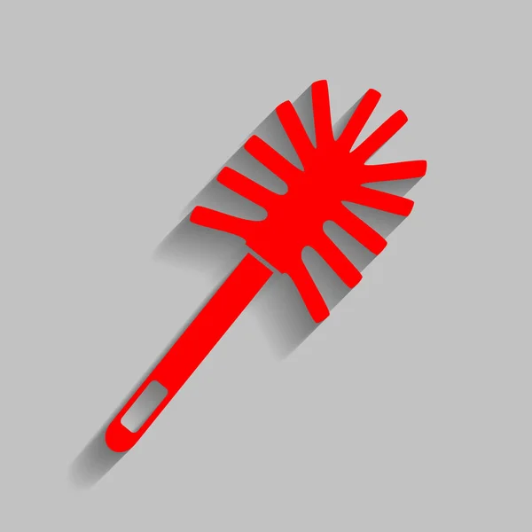 Toilet brush doodle. Vector. Red icon with soft shadow on gray background. — Stock Vector