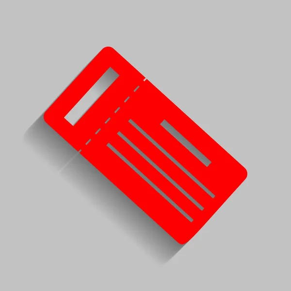 Billet simple signe. Vecteur. Icône rouge avec ombre douce sur fond gris . — Image vectorielle