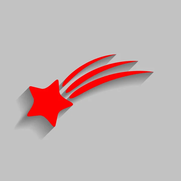 Shooting star sign. Vector. Rode pictogram met zachte schaduw op grijze achtergrond. — Stockvector