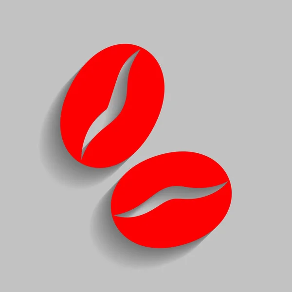 Signo de granos de café. Vector. Icono rojo con sombra suave sobre fondo gris . — Vector de stock